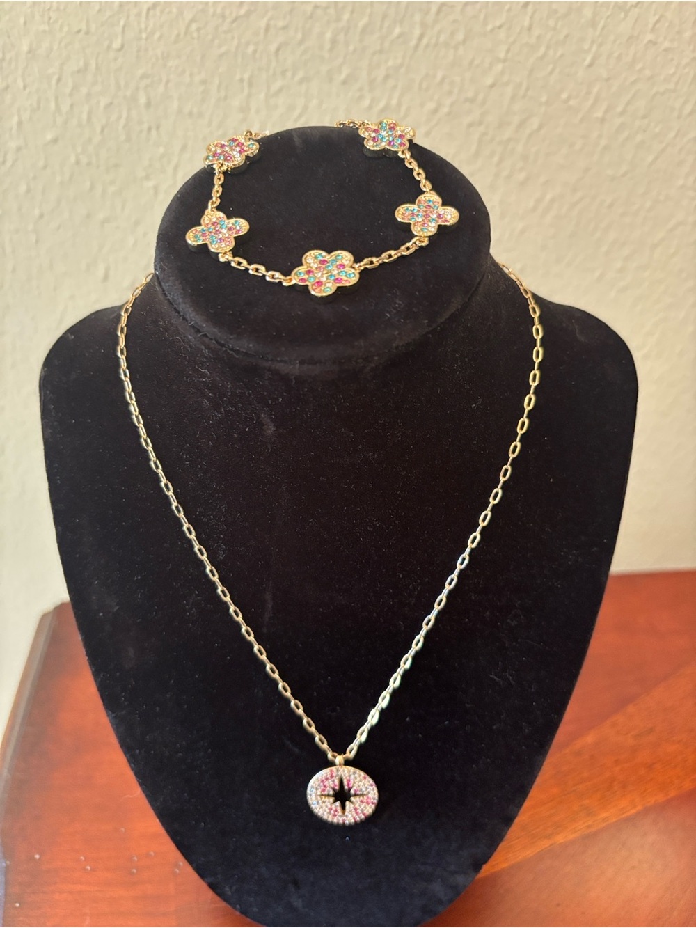 Park Lane Gold-Tone Necklace and Bracelet with Multicolor Flower Accents